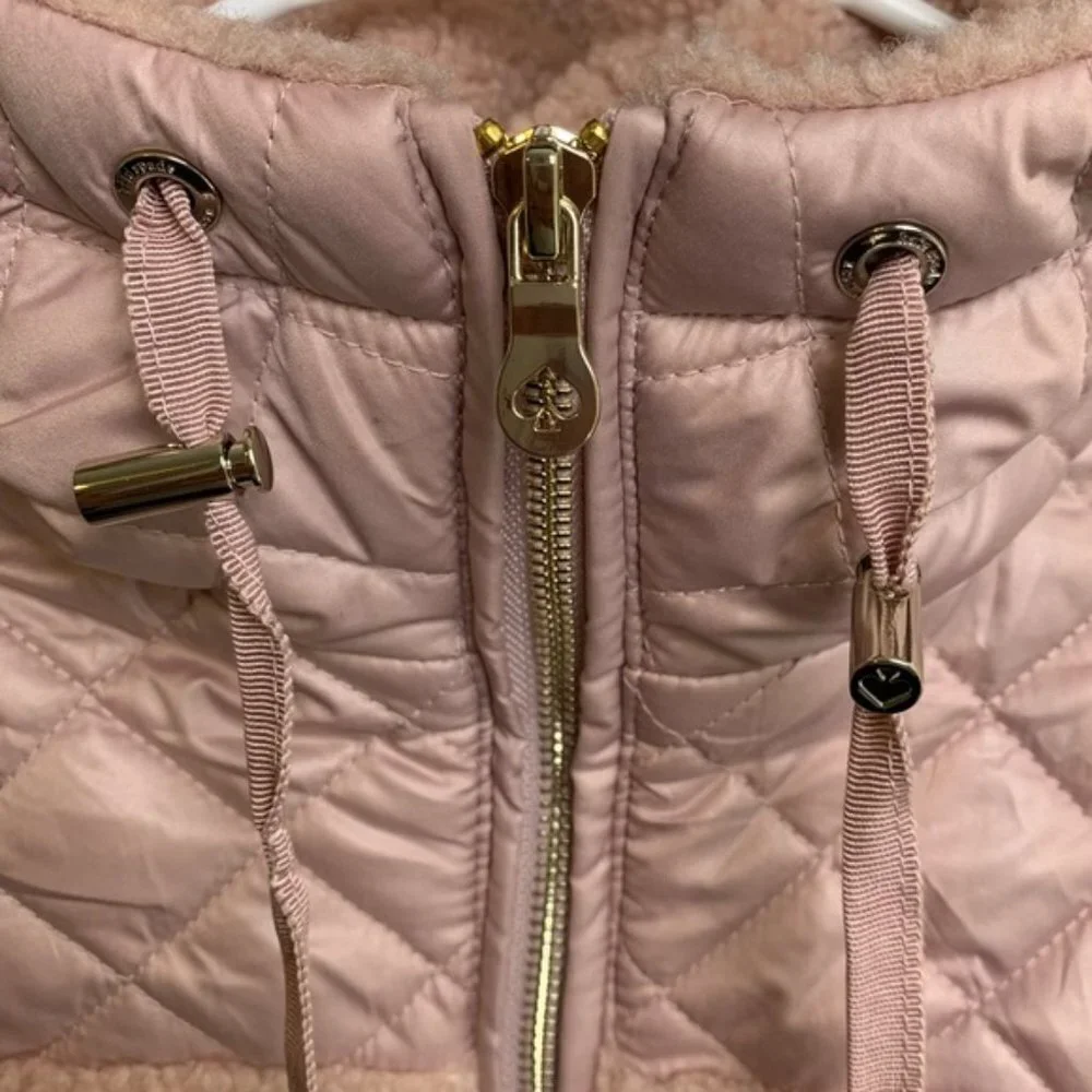 Kate Spade Light Pink Mixed Media Hooded Quilt Coat